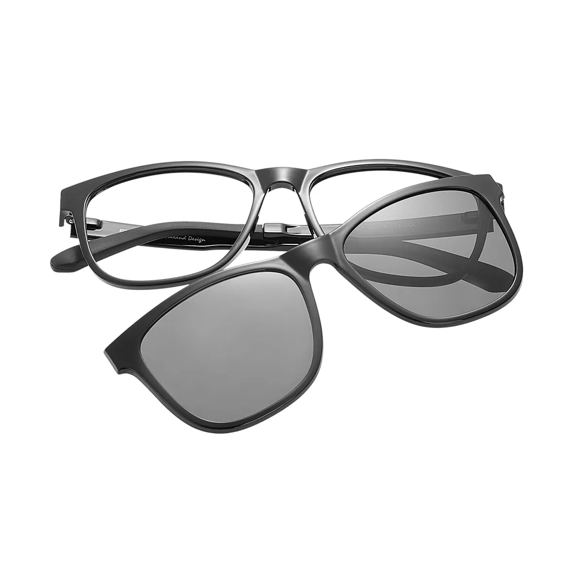 Gene - Square Black Clip On Sunglasses for Men & Women - EFE